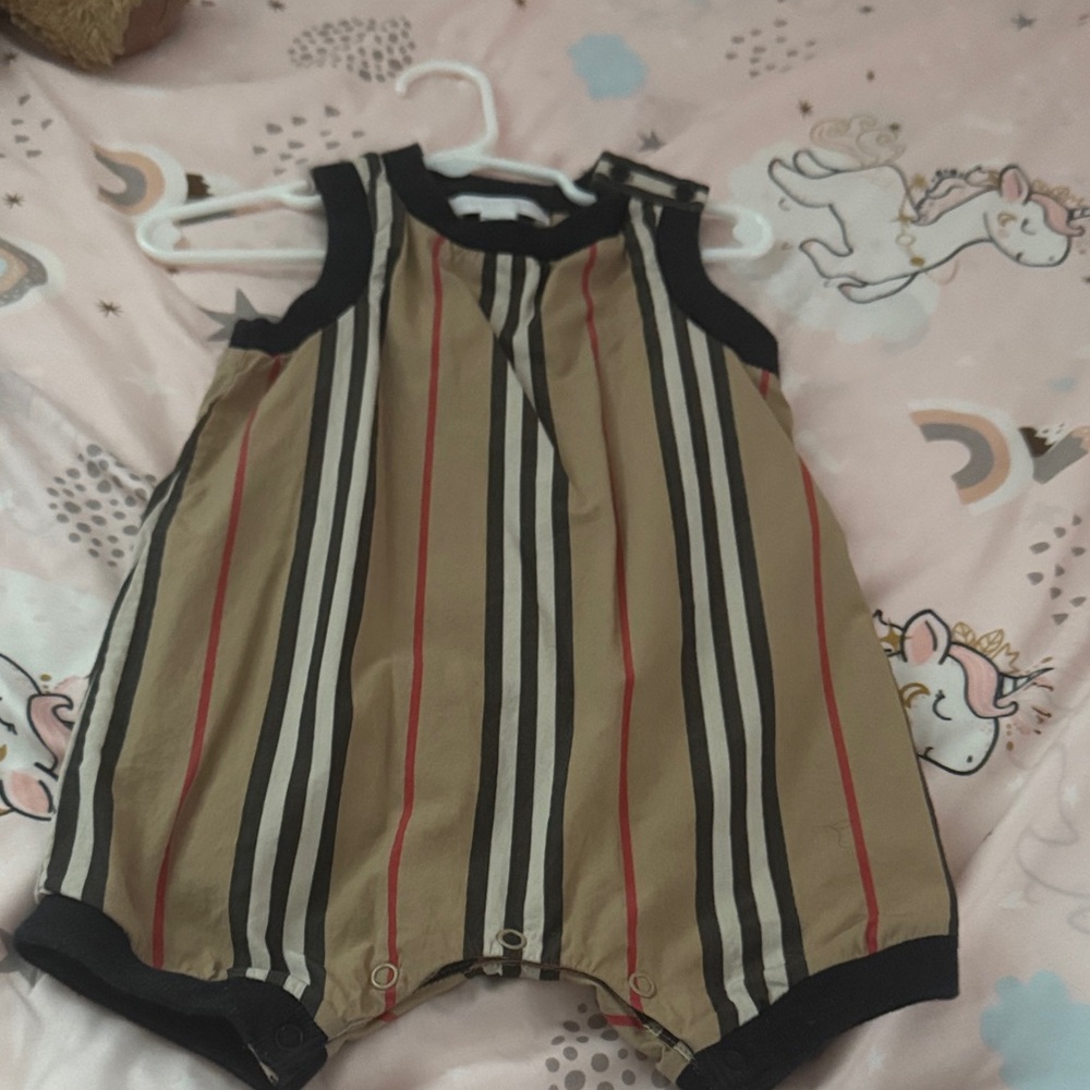 Burberry Children's Romper with Black and Tan Stripes